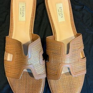 Tan Woven Slide Mules